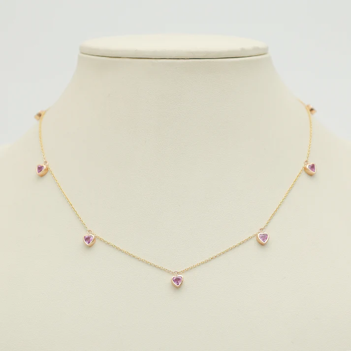 Pink Sapphire Heart Bezel Charm Necklace