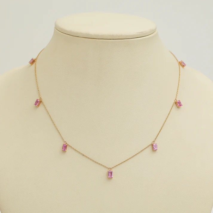 Pink Sapphire Emerald Cut Chain Necklace