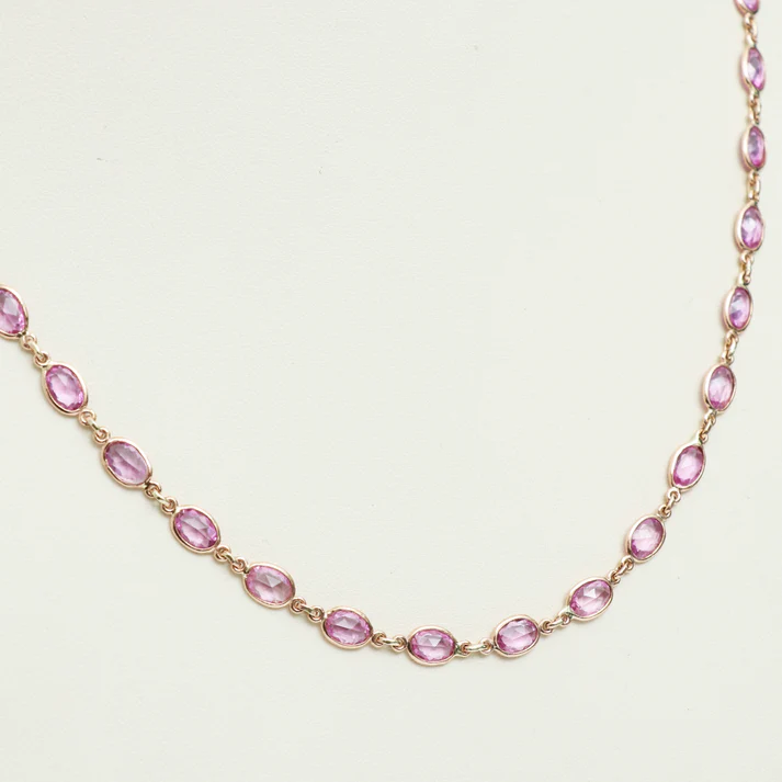 Pink Sapphire Oval Rose Cut Necklace