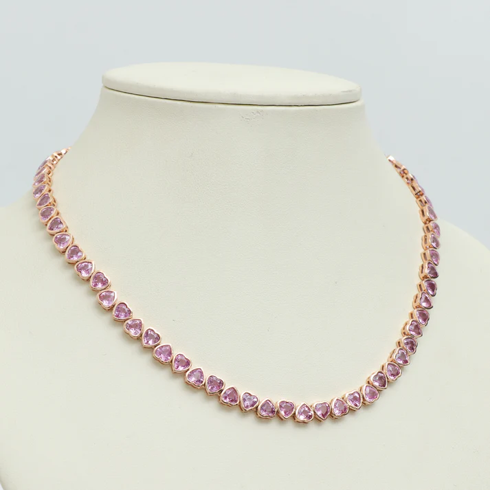 Pink Sapphire Upside Down Heart Tennis Necklace