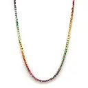 Rainbow Gemstone Thin Round Tennis Necklace