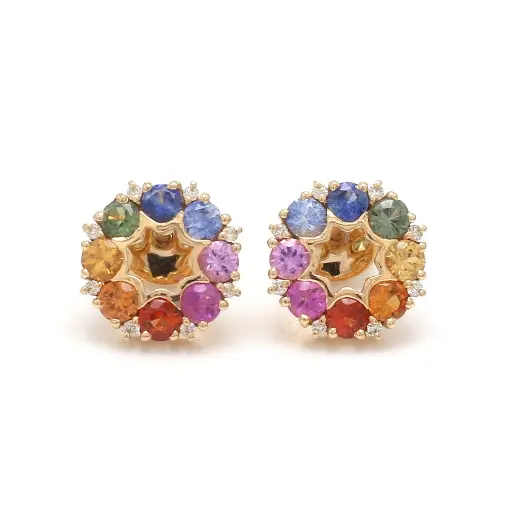 Rainbow Sapphire Round Cluster Studs