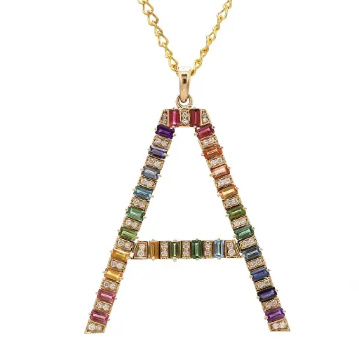 Rainbow Sapphire & Diamond Letter Pendant