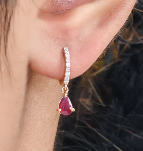 Ruby Pear Diamond Mini Huggies Earrings