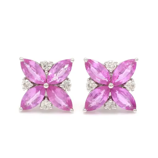 Pink Sapphire & Diamond Marquise Studs