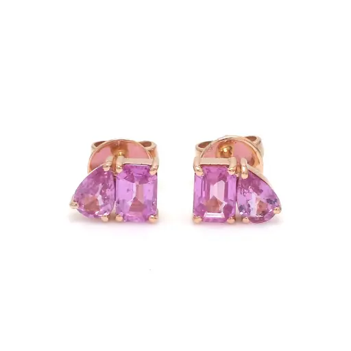 Pink Sapphire Two Stone Studs