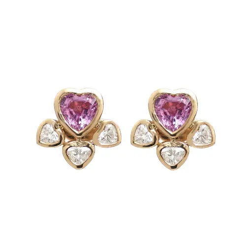 Pink Sapphire & Diamond Heart Bezel Studs