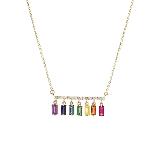 Rainbow Sapphire Baguette & Diamond Necklace