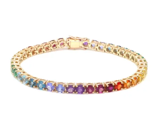 Rainbow Gemstone Big Round Tennis Bracelet