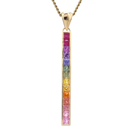 Rainbow Sapphire Vertical Bar Pendant