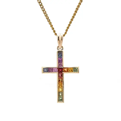 Rainbow Sapphire Cross Pendant