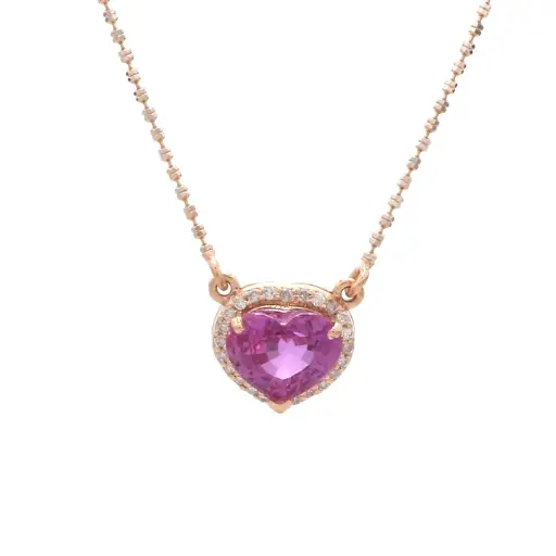 Pink Sapphire Heart and Diamond Pendant