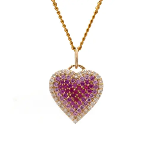 Pink Sapphire & Diamond Ombre Heart Pendant