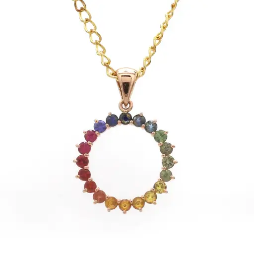 Rainbow Sapphire Round Disc Pendant