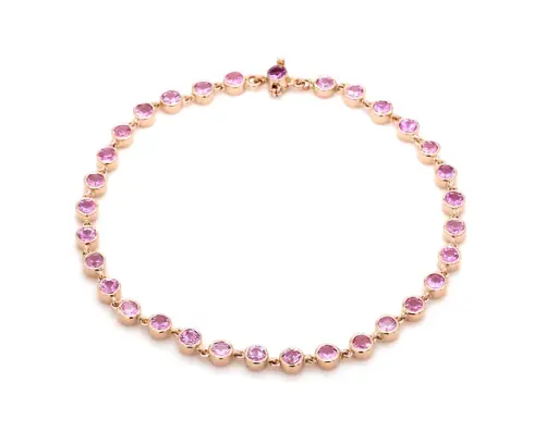 Pink Sapphire Round Link Chain Bracelet