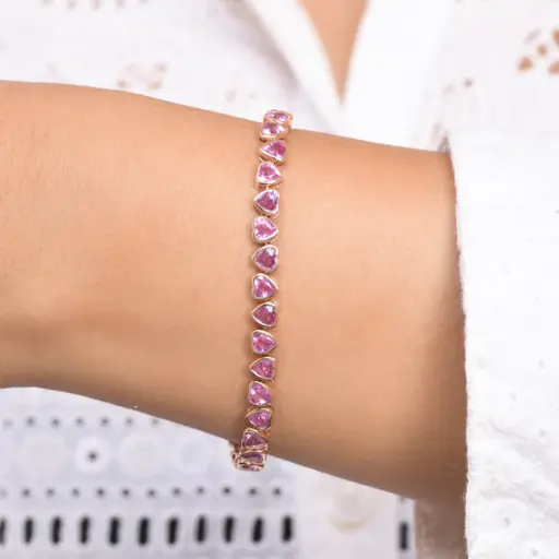 Pink Sapphire Upside Down Heart Bezel Bracelet