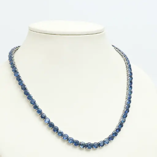 Blue Sapphire Big Round Tennis Necklace