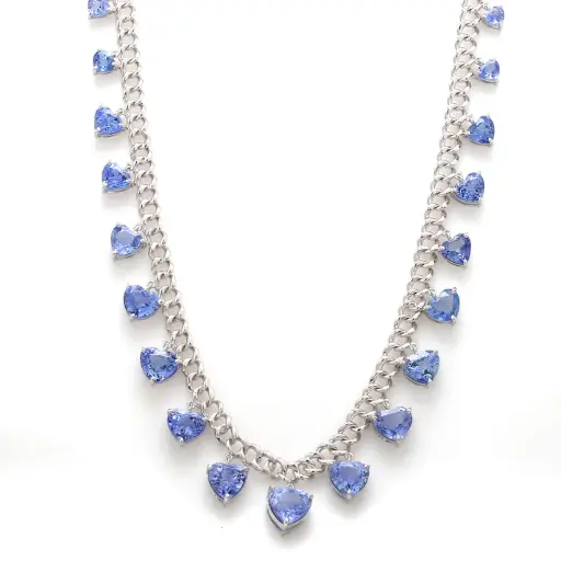 Blue Sapphire Link Heart Chain Necklace