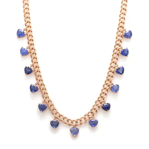 Blue Sapphire Heart Hanging Cuban Necklace