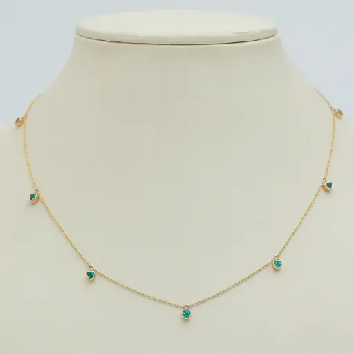 Emerald Bezel Heart Hanging Chain Necklace