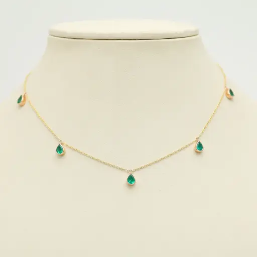 Emerald Bezel Pear Hanging Chain Necklace