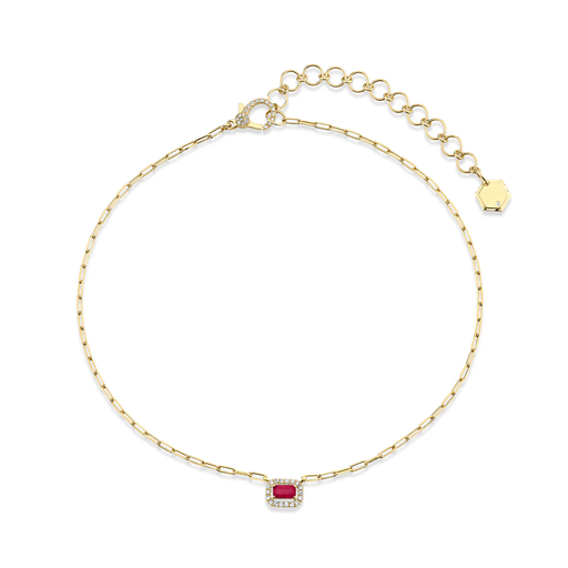 Diamond & Ruby Solitaire Halo Drop Necklace