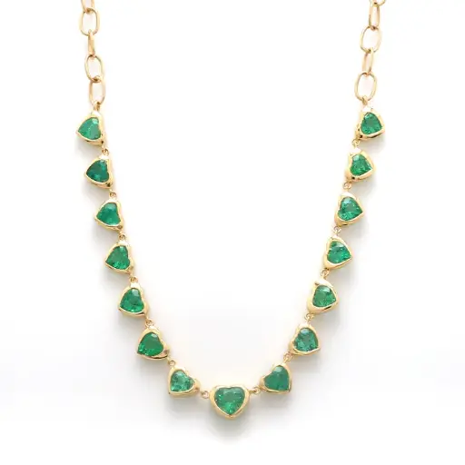 Emerald Heart Bezel Link Chain Necklace