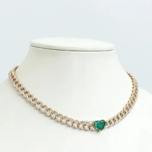 Emerald Heart Cuban Chain Necklace