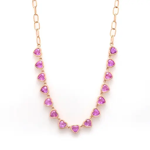 Pink Sapphire Heart Paperclip Chain Necklace