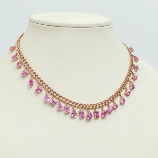 Pink Sapphire Mix Shape Link Chain Necklace