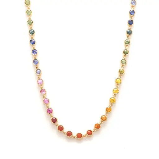 Rainbow Sapphire Bezel Link Necklace