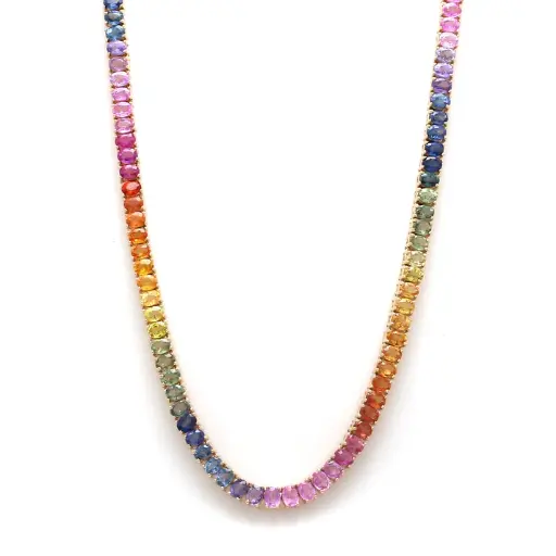 Rainbow Sapphire Oval Tennis Necklace