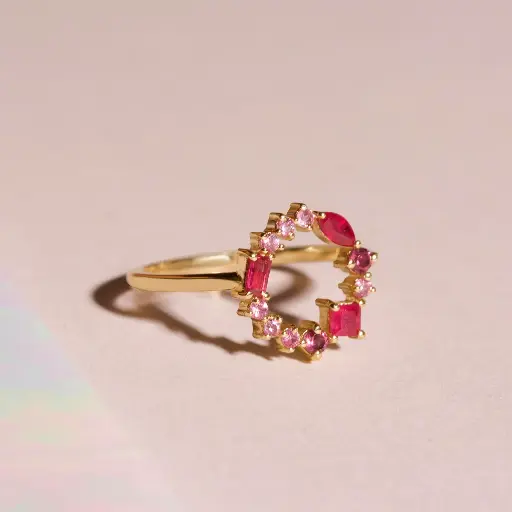 Pink Sapphire & Ruby Open Circle Ring