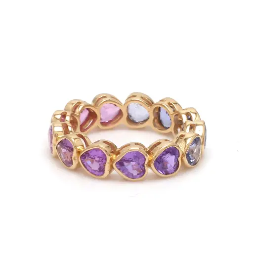 Blue Purple Sapphire Heart Ombre Eternity Ring