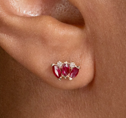 Ruby & Diamond Tiara Stud Earrings