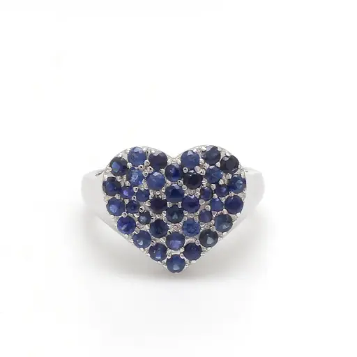 Blue Sapphire Heart Pave Ring