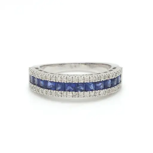 Blue Sapphire Princess Diamond Half Eternity Ring