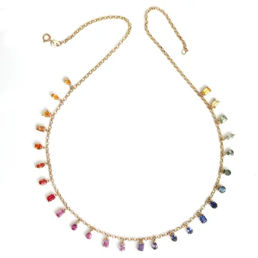 Rainbow Sapphire Mix Shape Linked Chain Necklace