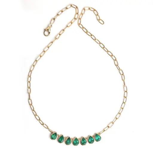 Emerald Pear Bezel Paperclip Chain Necklace