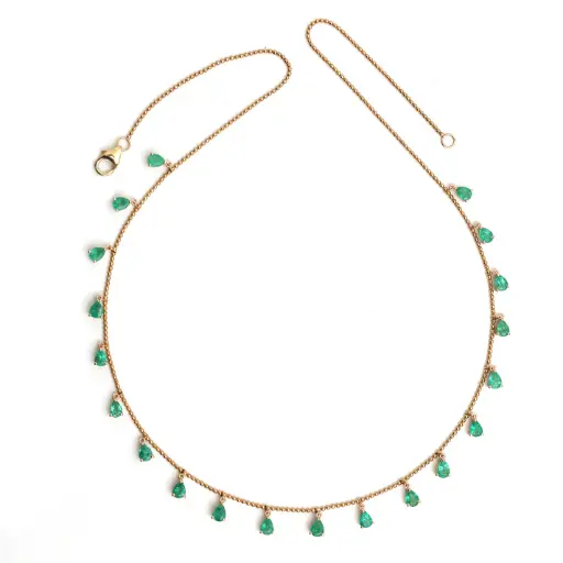 Emerald Pear Ball Chain Necklace