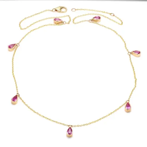 Pink Sapphire Hanging Bezel Pear Chain Necklace