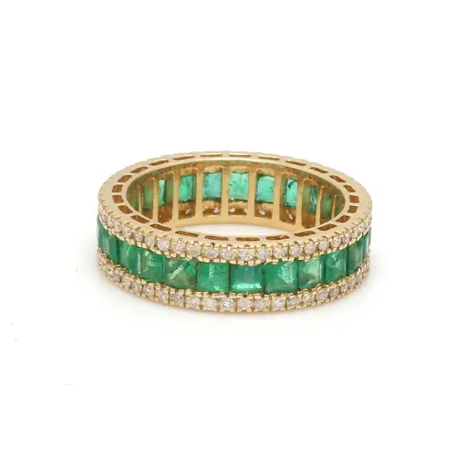 Emerald Diamond Princess Eternity Ring