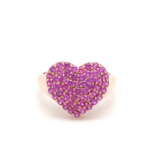 Pink Sapphire Iced Out Heart Ring