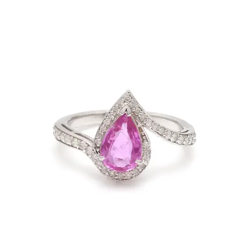 Pink Sapphire Solitaire Pear Diamond Ring