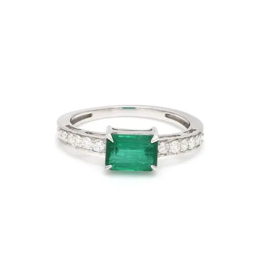 Emerald Solitaire & Diamond East West Ring