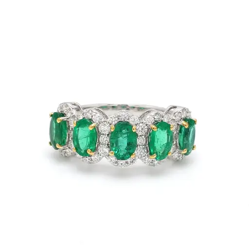 Emerald & Diamond Oval Five Stone Ring