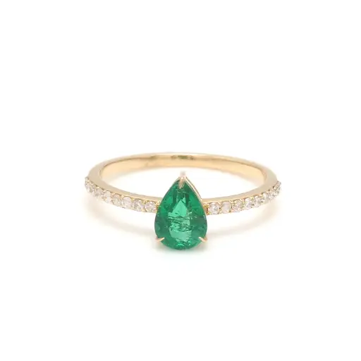 Emerald Pear Solitaire & Diamond Ring