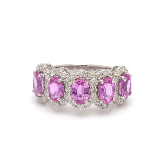 Pink Sapphire & Diamond Five Stone Ring