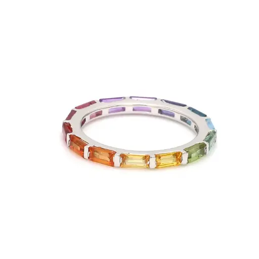 Rainbow Gemstone Horizontal Baguette Ring