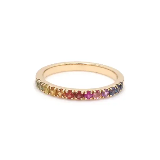 Rainbow Sapphire Round Half Eternity Ring